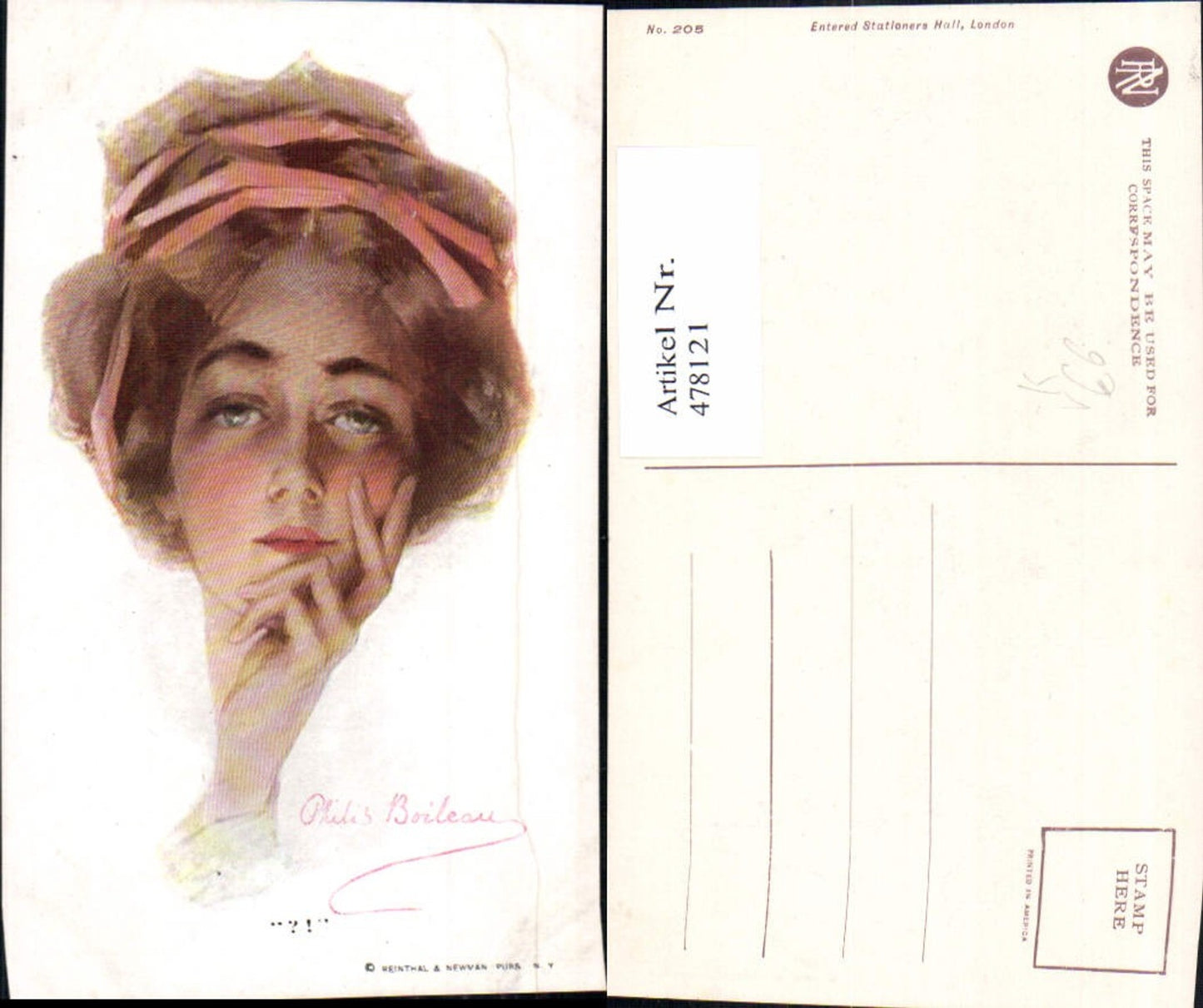 478121,Künstler Ak Philip Boileau Frau Portrait Haarband pub Reinthal & Newmann 205