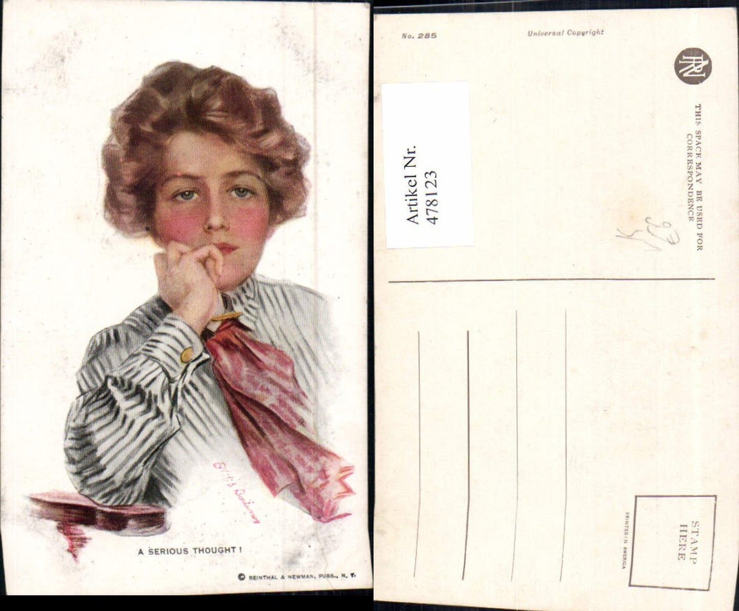478123,Künstler Ak Philip Boileau Frau A Serious Thought pub Reinthal & Newmann 285