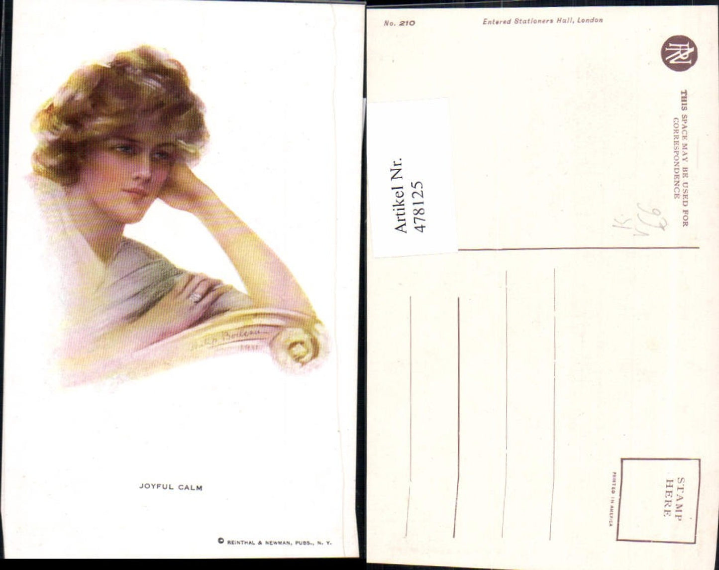 478125,Künstler Ak Philip Boileau Frau Joyful Calm pub Reinthal & Newmann 210
