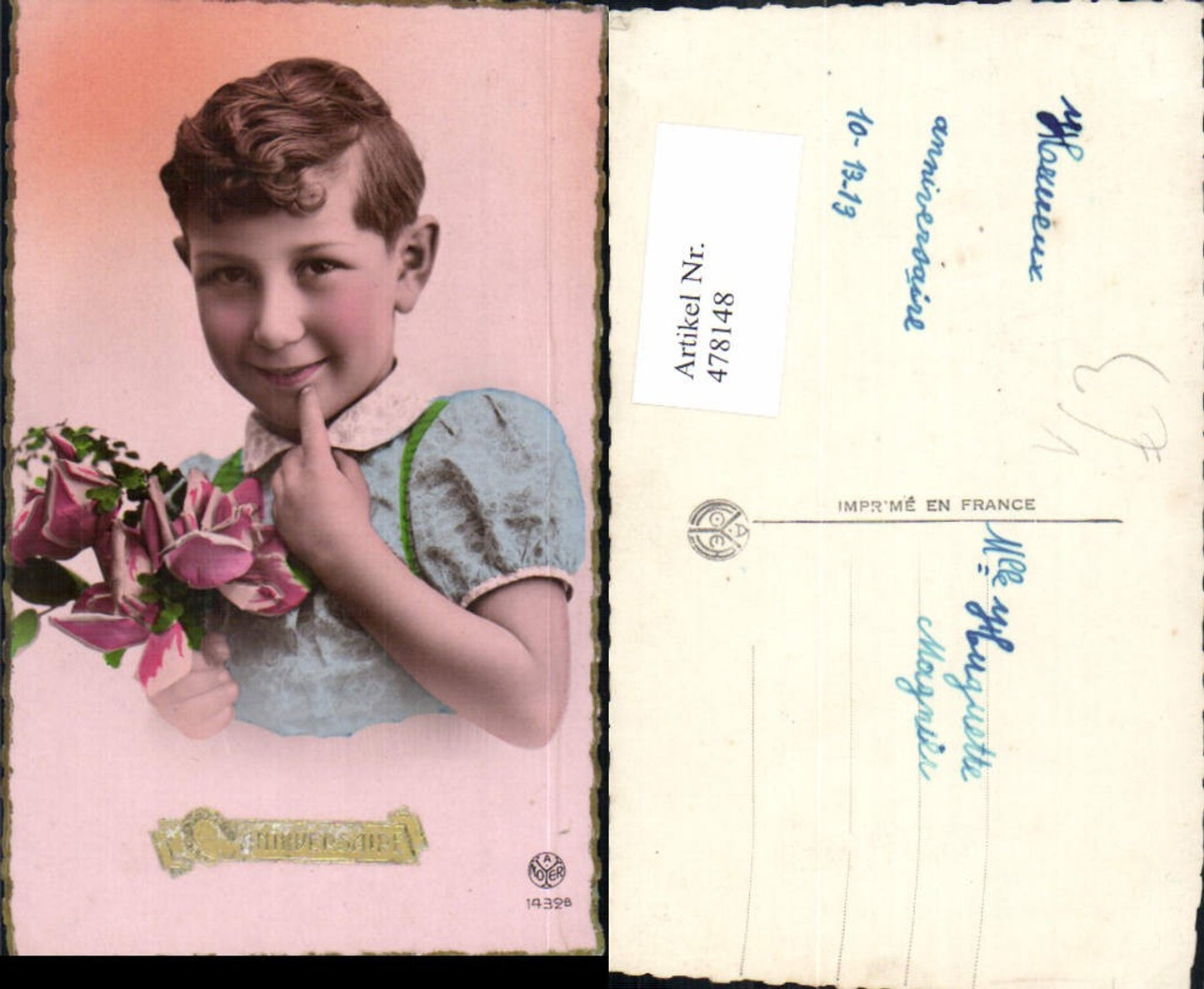 478148,Foto Ak Kind Bub Junge Rosen Blumen pub A. Noyer 1432b