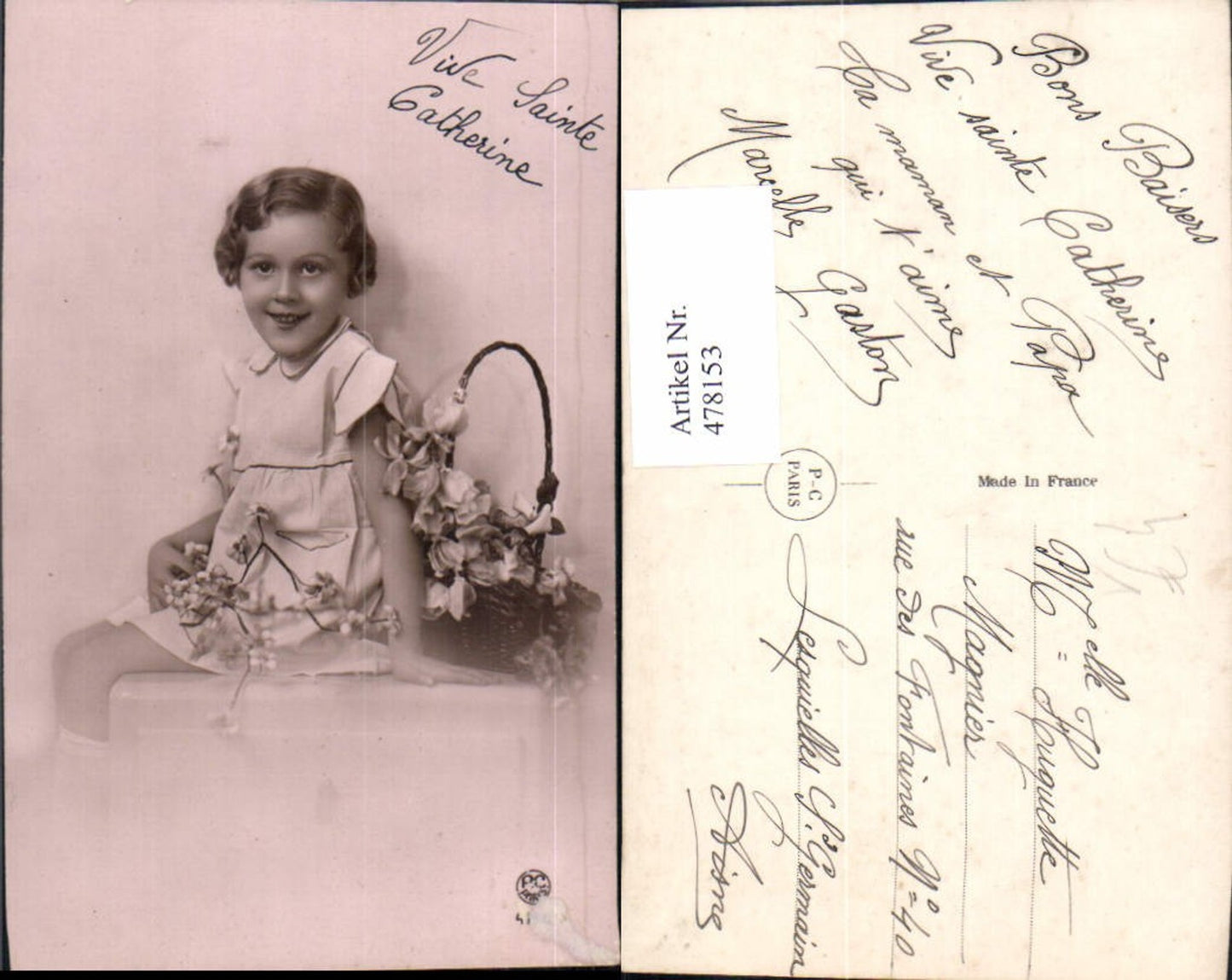 478153,Foto Ak Kind Mädchen Korb Blumen pub P.C. Paris