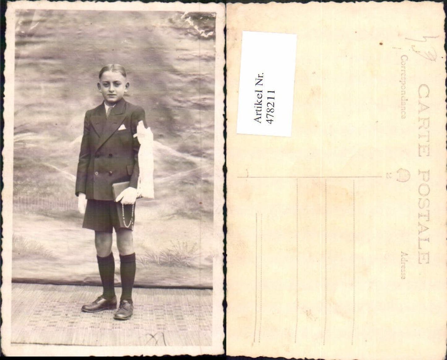 478211,Foto Ak Kind Bub Junge i. Anzug Rosenkranz Bibel Erstkommunion Religion