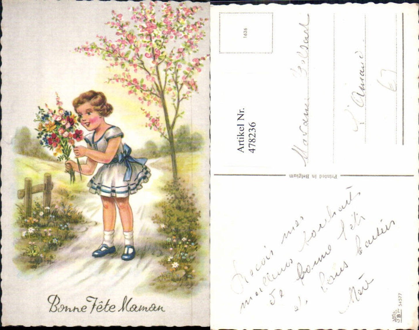 478236,Künstler Ak Kind Mädchen Blumenstrauß Blumen Bonne Fete Maman