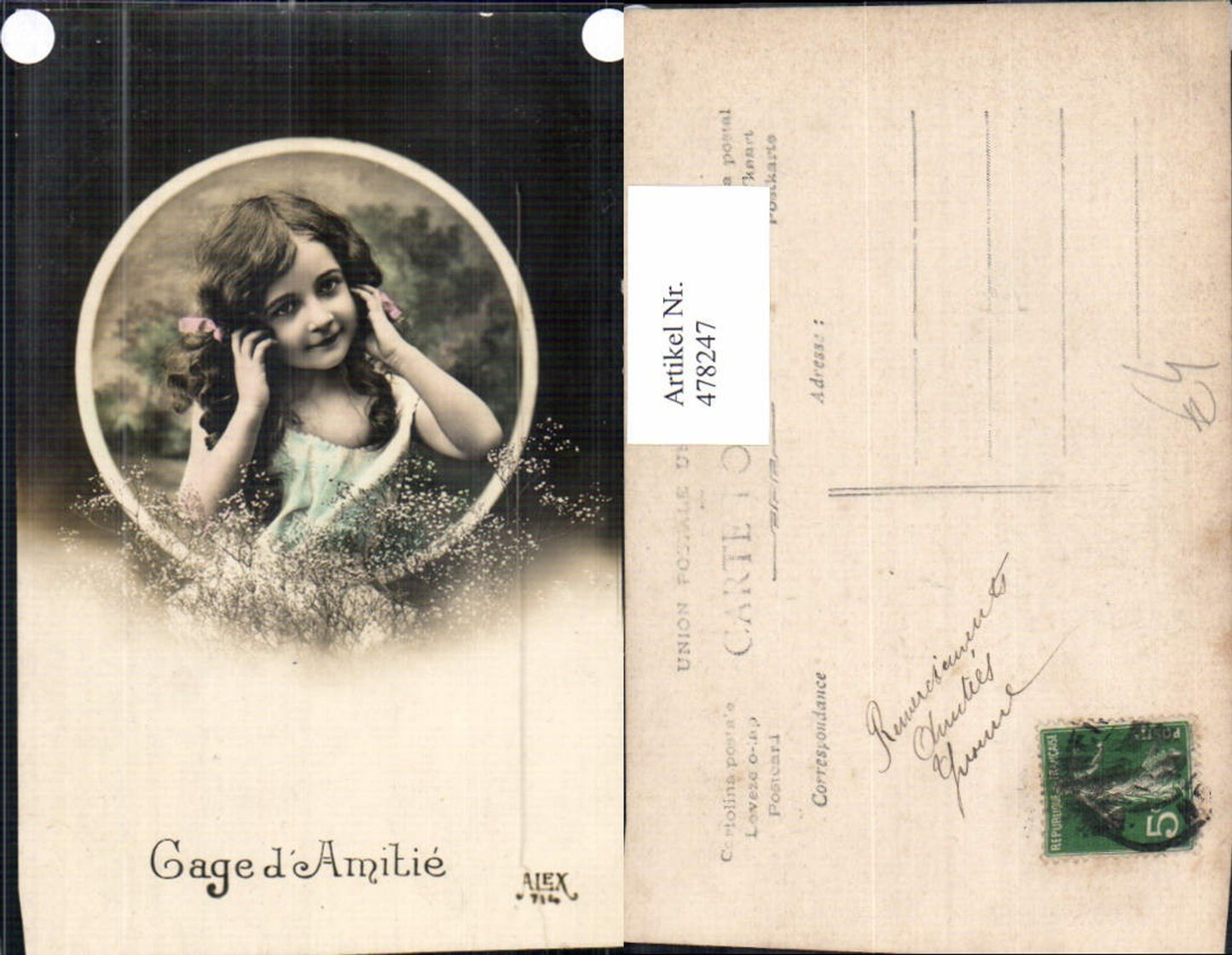 478247,Kind Mädchen Haarschleife Blütenzweige Passepartout Gage d Amitie