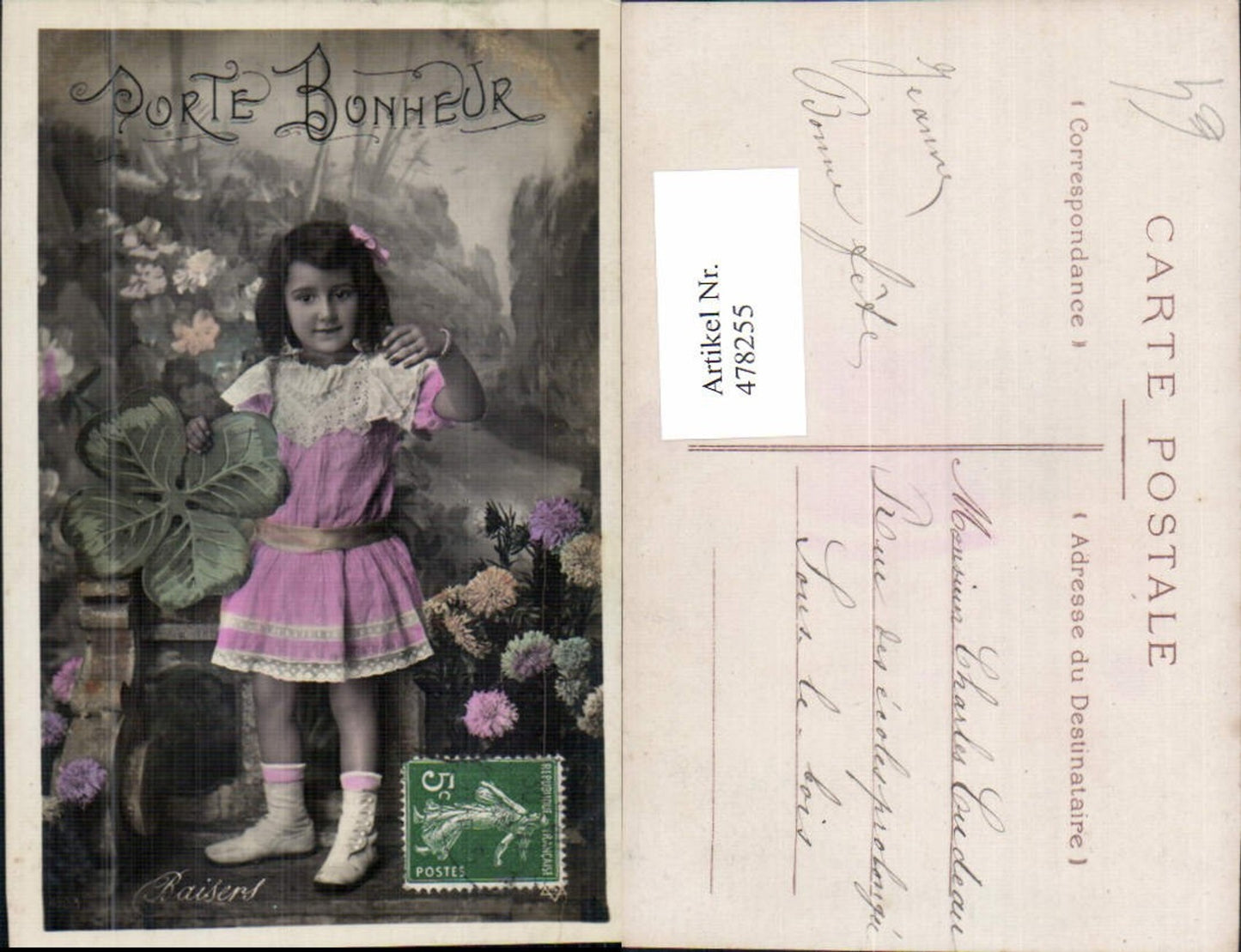 478255,Kind Mädchen Kleid Kleeblatt Blumen Porte Bonheur