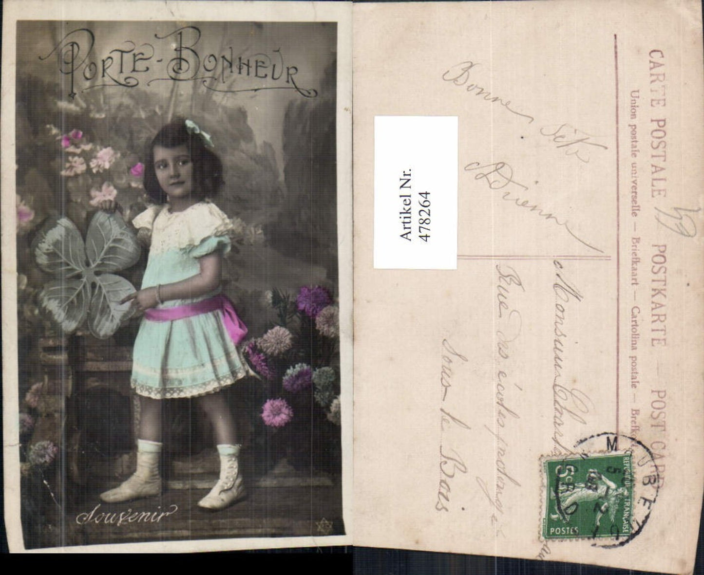 478264,Kind Mädchen Lockenkopf Haarschleife Kleeblatt Blumen Souvenir