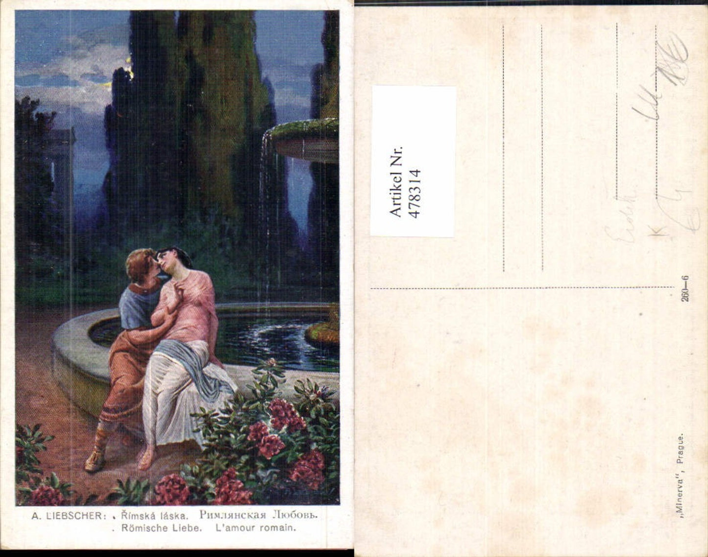 478314,Künstler Ak A. Liebscher Römische Liebe Paar Verliebte am Brunnen Erotik