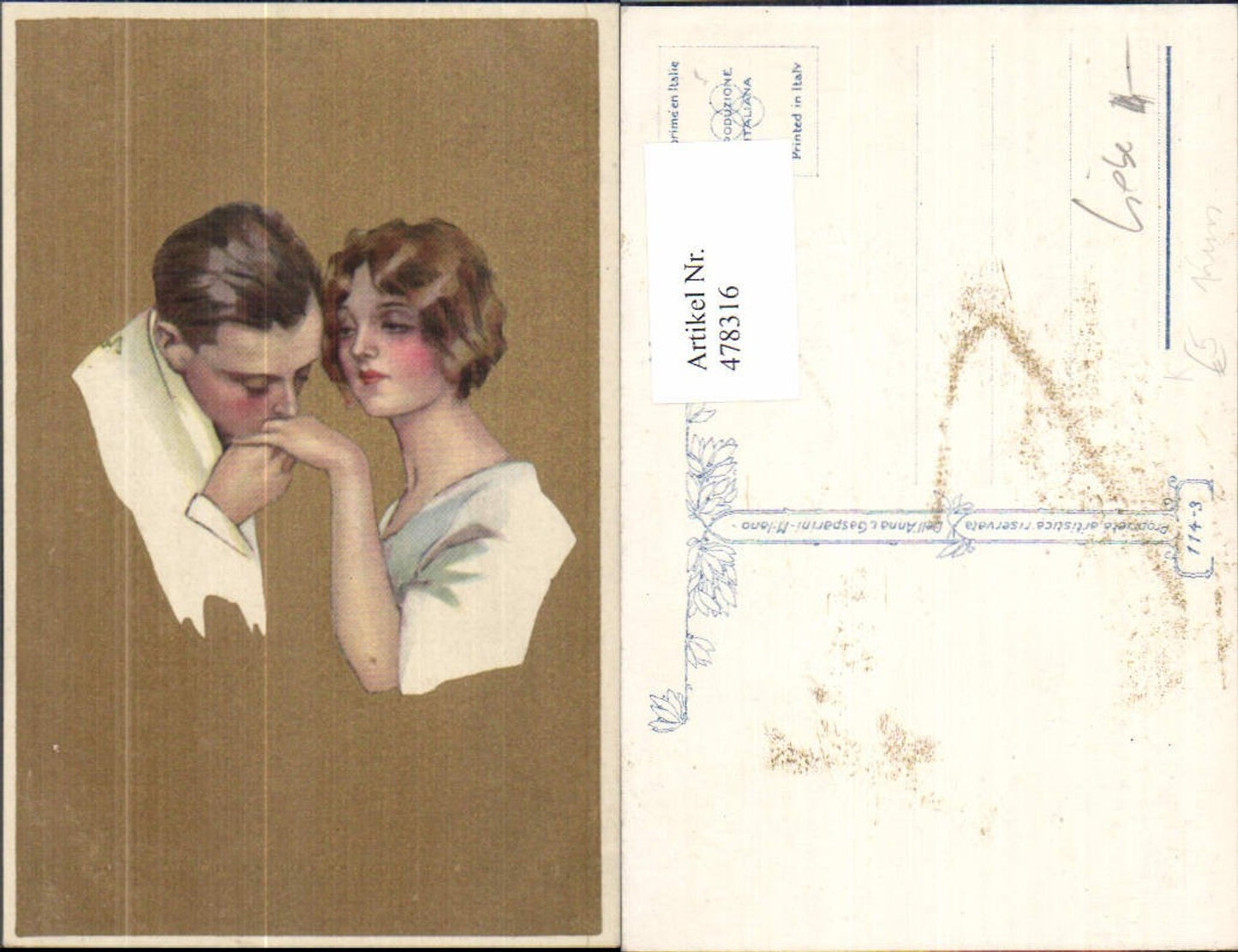 478316,Künstler Ak Paar Liebe Handkuss Portrait
