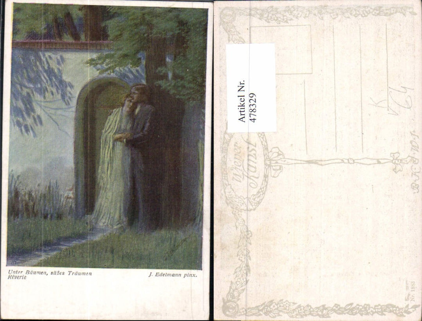 478329,J. Edelmann Unter Bäumen süßes Träumen Paar Liebe pub B.K.W.I. 1883