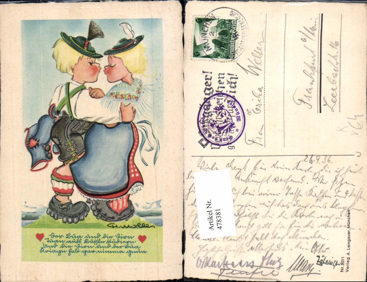478381,Künstler Ak Ch. Müller Paar Kuss Liebe Spruch Text pub A. Lengauer 2011