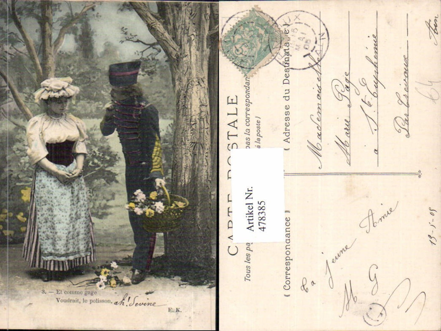 478385,Paar Soldat Liebe Korb m. Blumen Et comme gage Voudrait le polisson