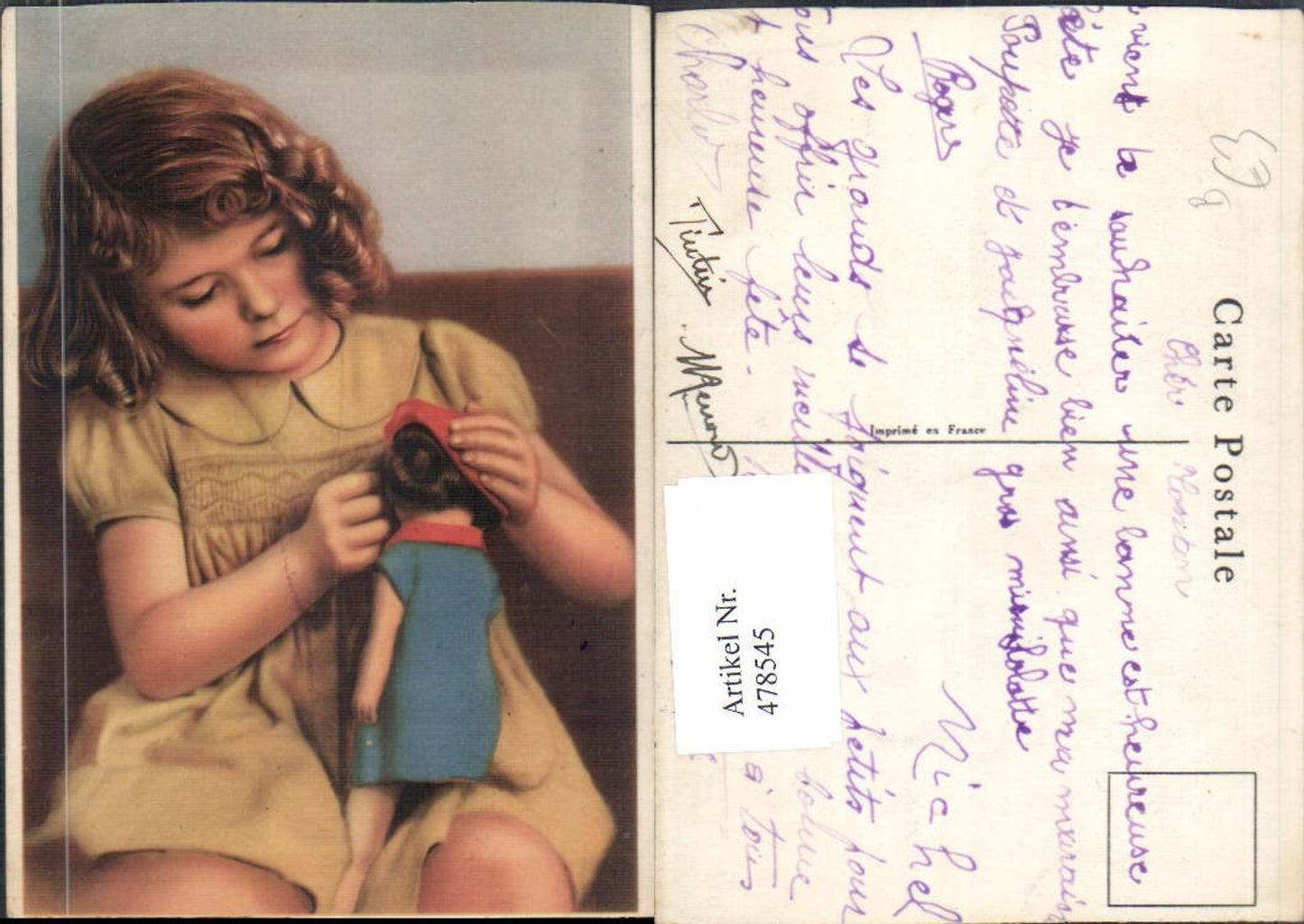 478545,Kind Lockenkopf Mädchen m. Puppe
