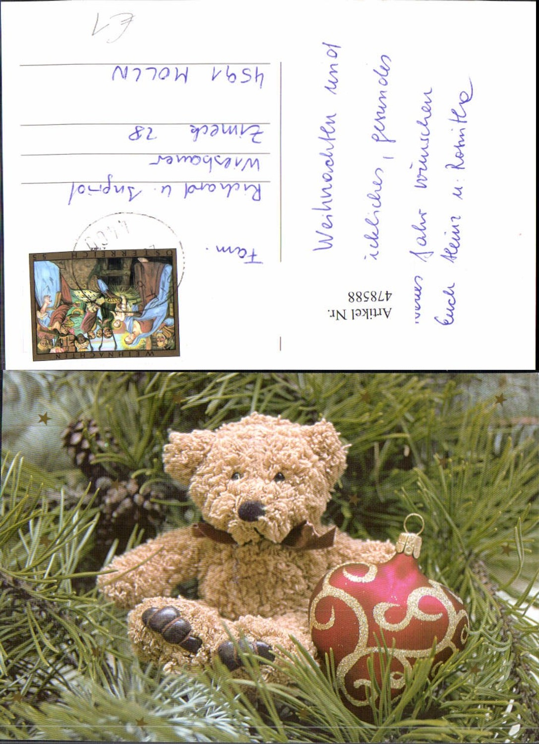478588,Teddy Spielzeug m. Christbaumschmuck Dekoherz