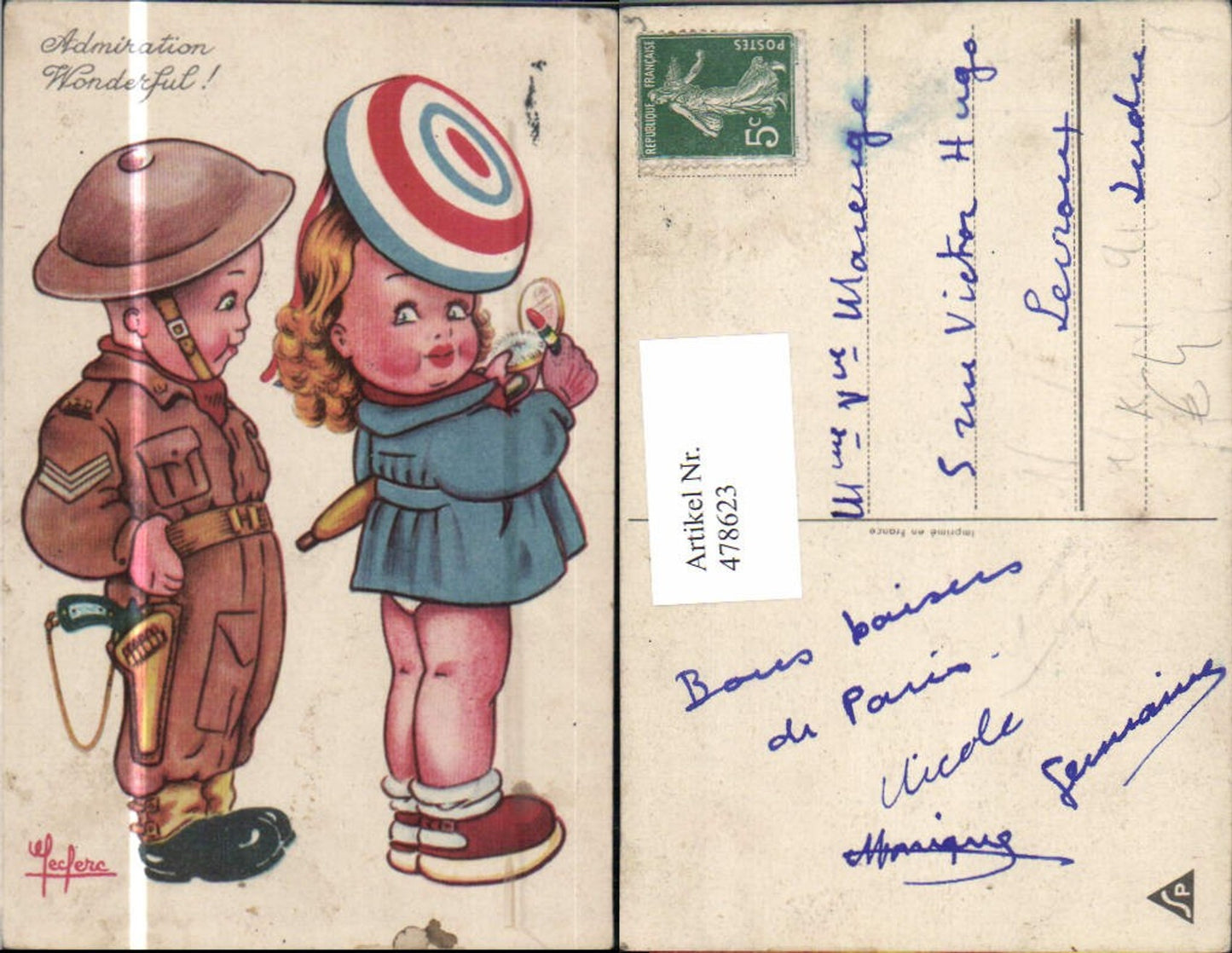 478623,Künstler Ak Kind Bub Junge in Uniform Mädchen Zielscheibe auf Hut Humor