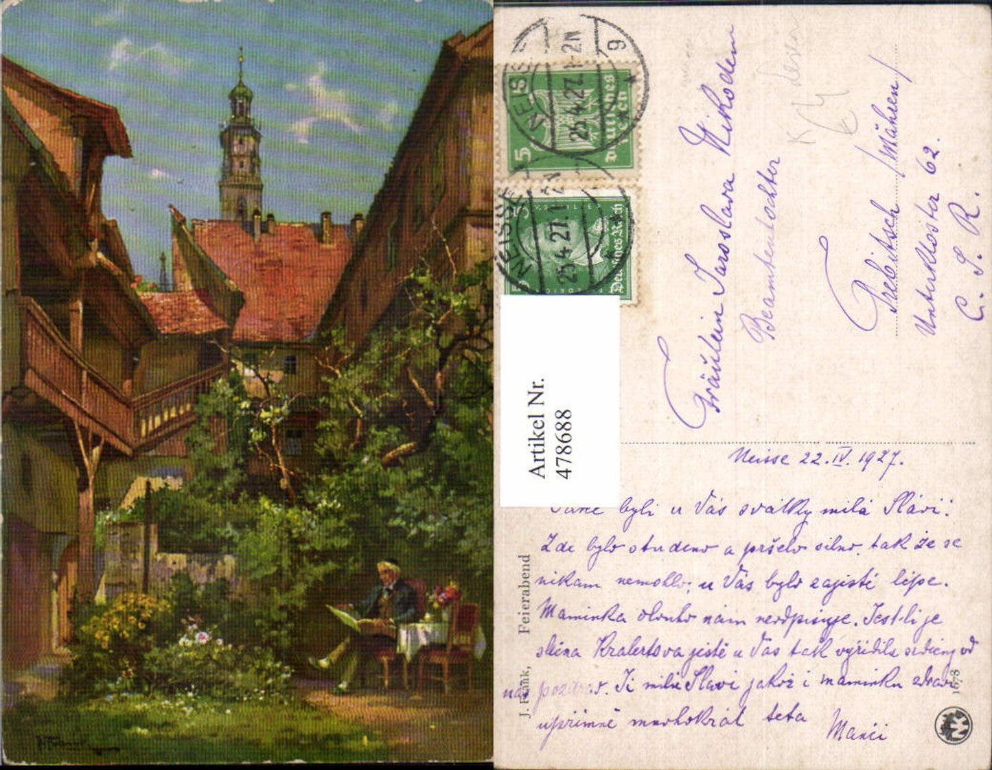 478688,Künstler Ak J. Frank Feieraben Mann m. Zeitung Lesen