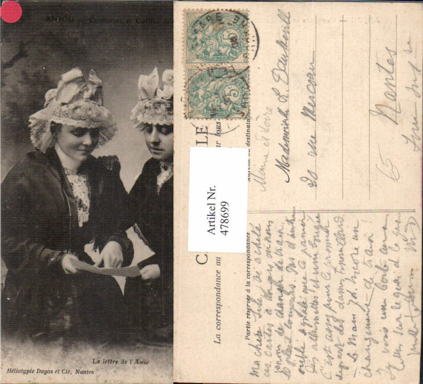 478699,Frauen m. Brief Lesen Anjou Costumes et Coilles des Ponts-de-Ce
