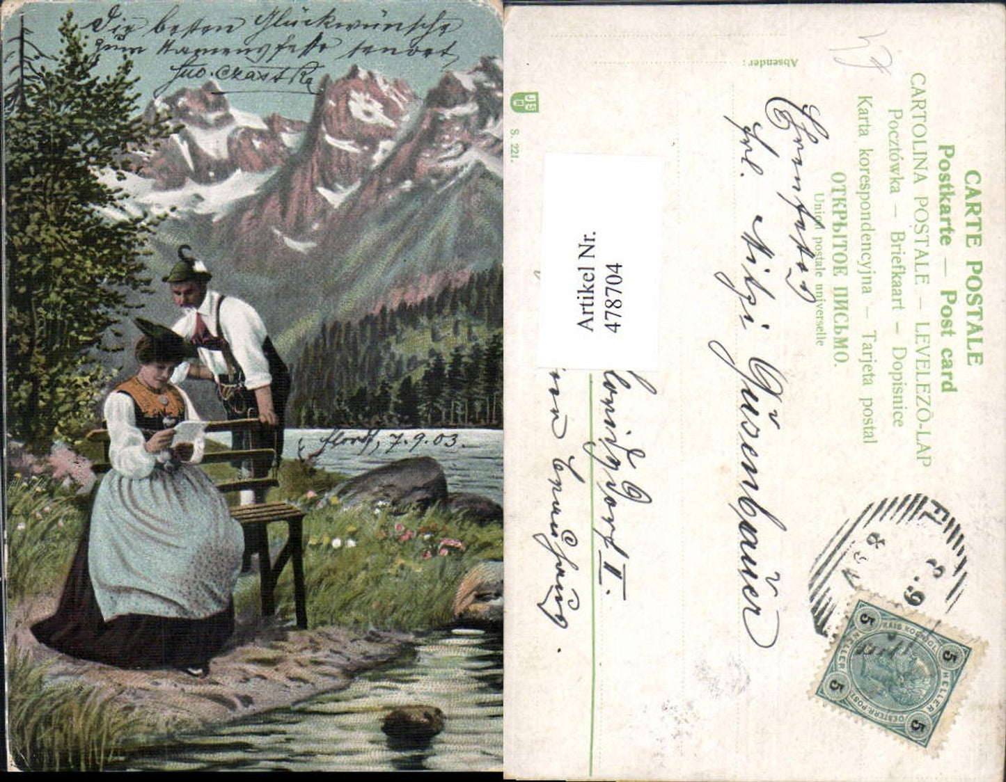 478704,Paar Tracht Lesen Brief Landschaft