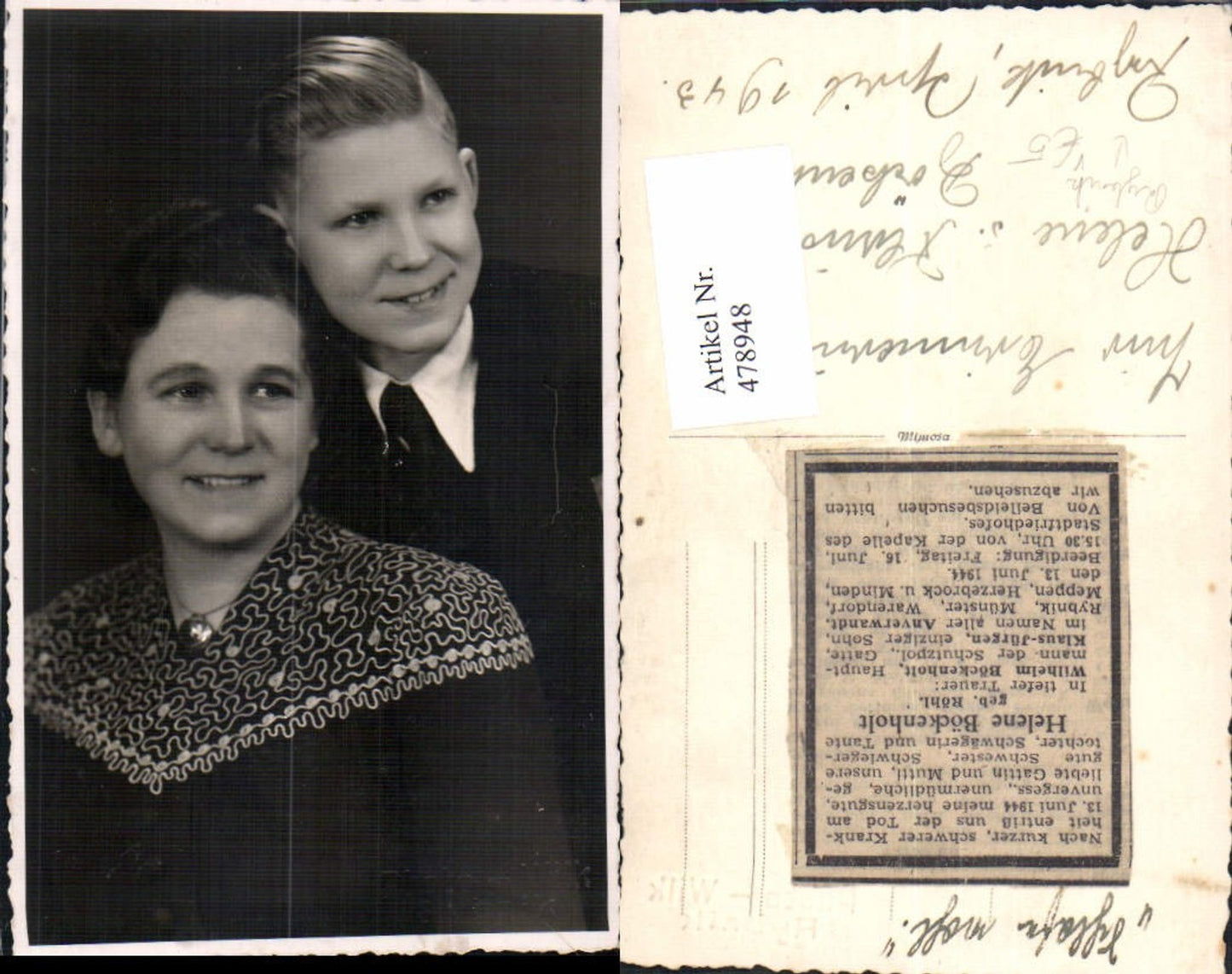 478948,Foto Ak Frau als Mutter Portrait m. Bub Junge Halskette pub Photo-Wilk Rybnik