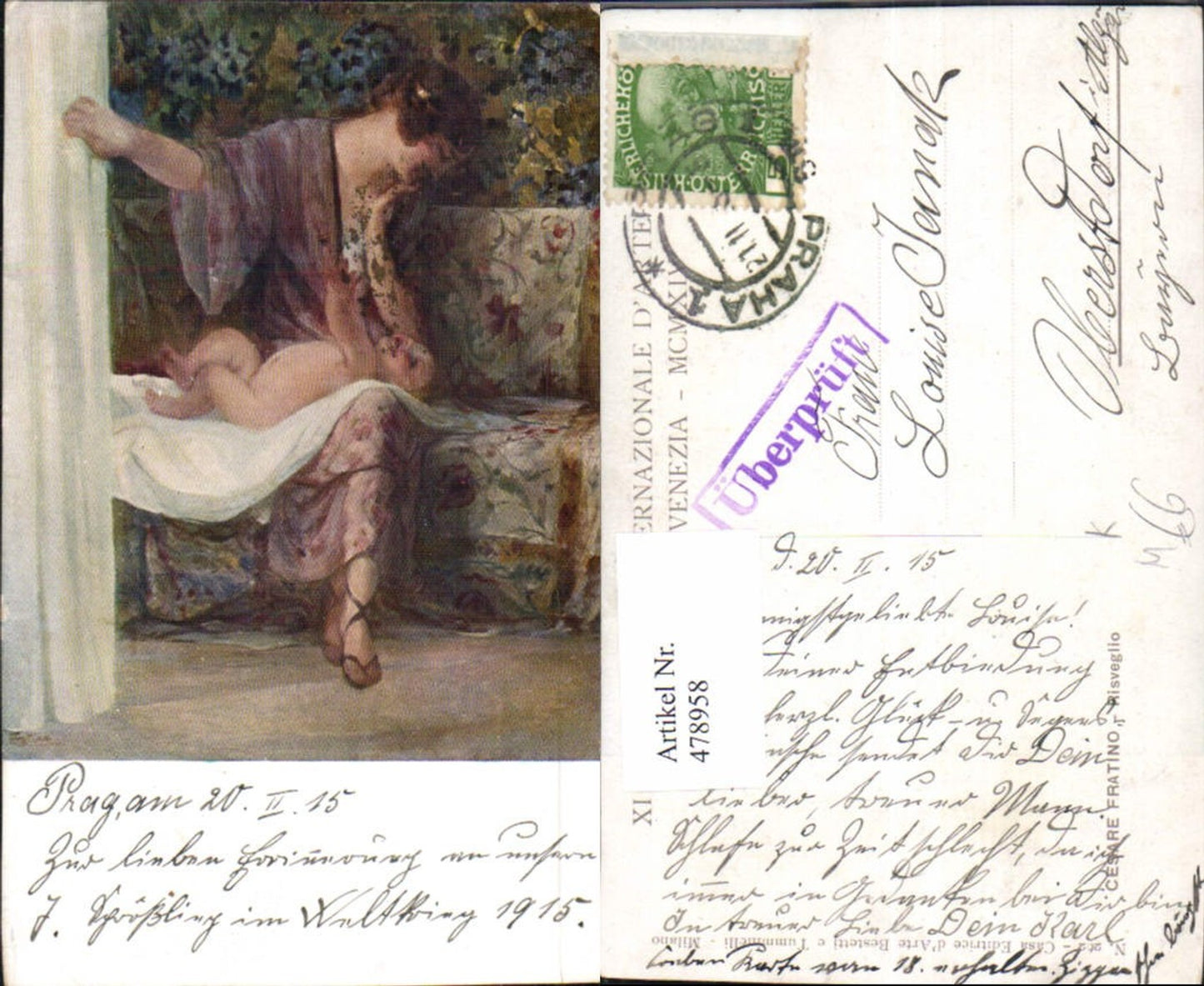 478958,Künstler Ak Cesare Fratino Risveglio Frau als Mutter Kleinkind