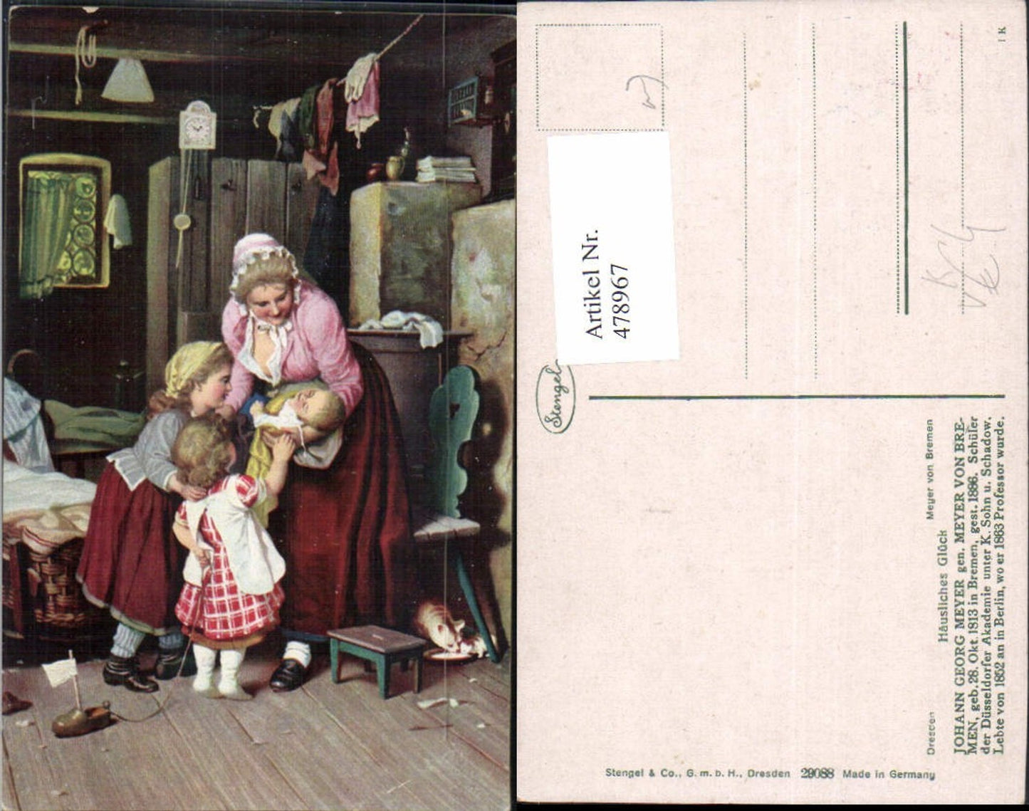 478967,Künstler Ak Johann Georg Meyer Häusliches Glück Frau als Mutter Kinder pub Stengel Co 29088