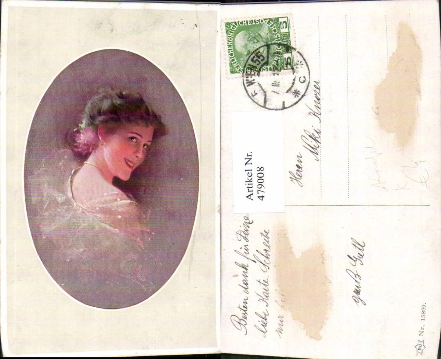 479008,Künstler Ak Knofel Frau Halskette Blume im Haar Portrait Passepartout