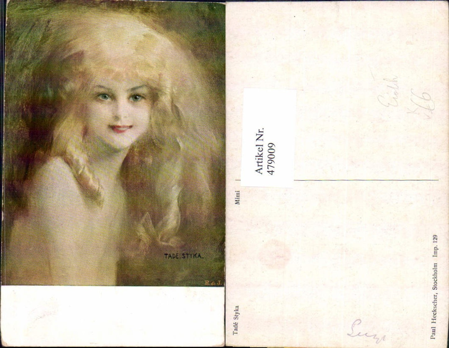 479009,Künstler Ak Tade Styka Mimi Frau Erotik Portrait pub Paul Heckscher 129