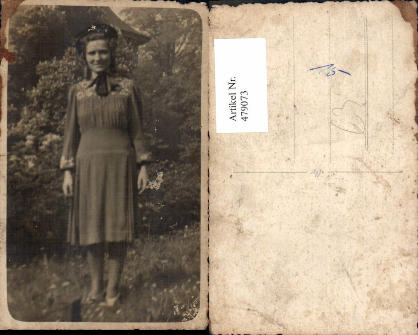 479073,Foto Ak Frau Kleid Kopfbedeckung Hut