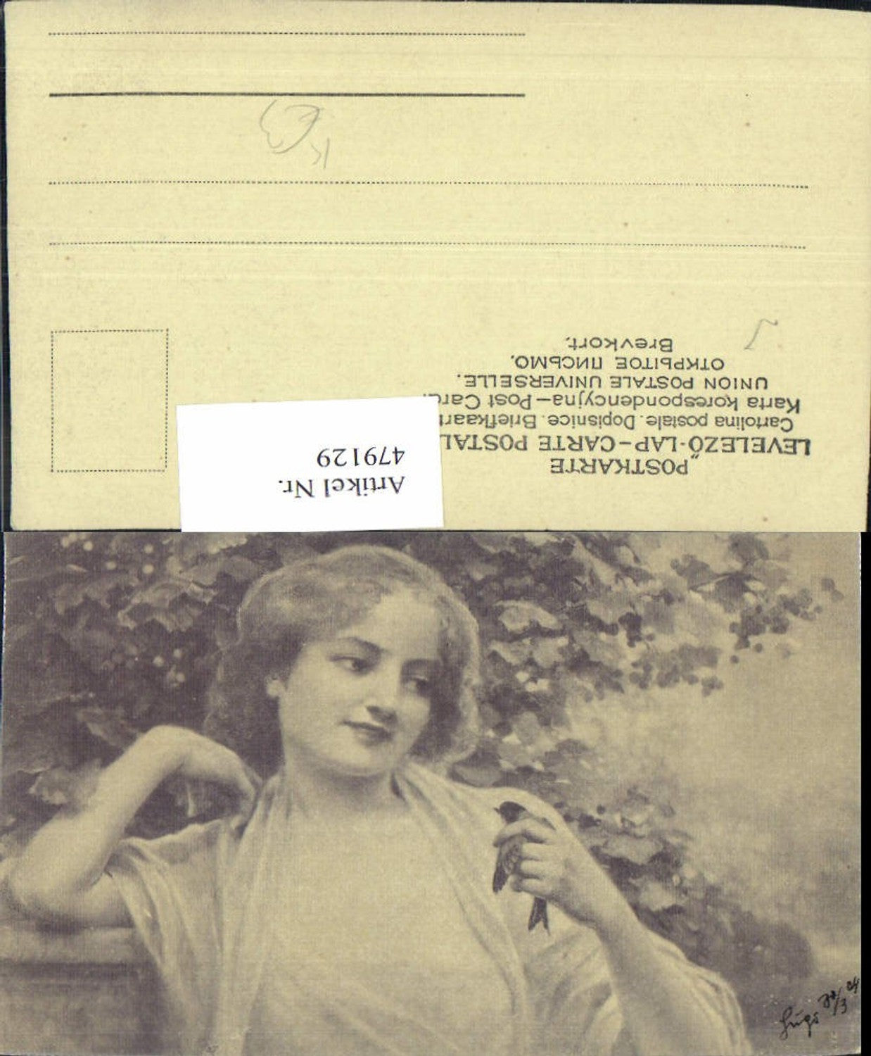 479129,Künstler Ak Frau v. Vogel in Hand
