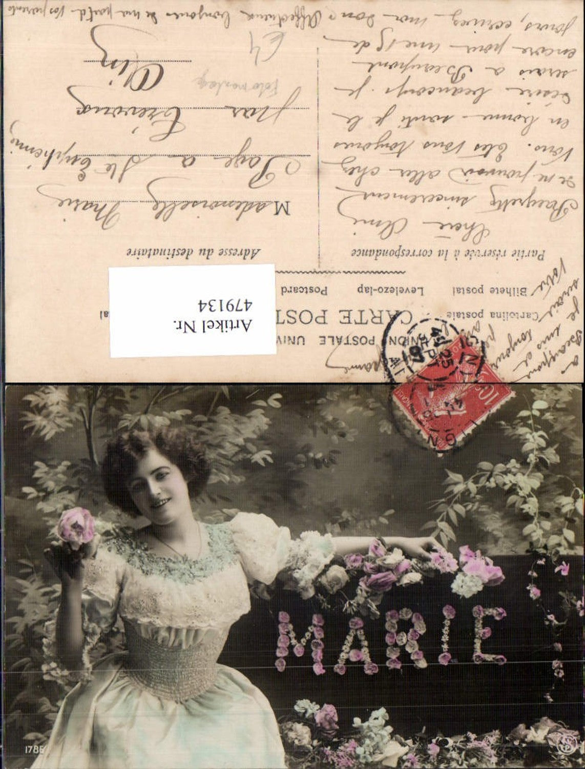 479134,Fotomontage Frau Kleid Halskette Marie Blumen