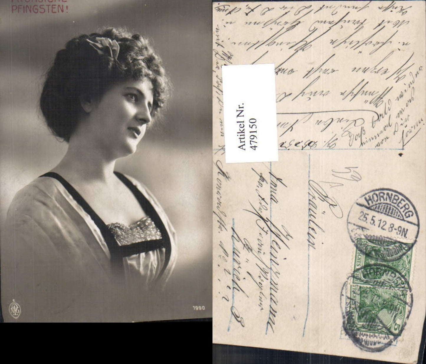 479150,Foto Ak Frau Portrait Lockenkopf Haarschleife pub NPG 1990