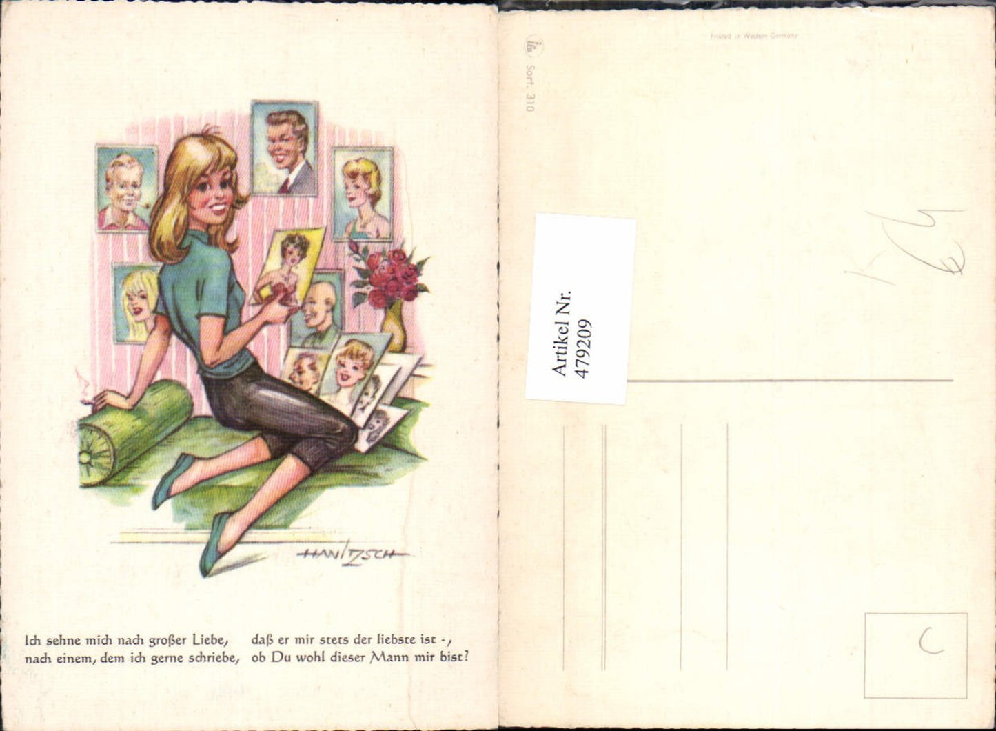 479209,Künstler Ak Hanitzsch Frau mit Bilder Portraits Rauchen Text Spruch