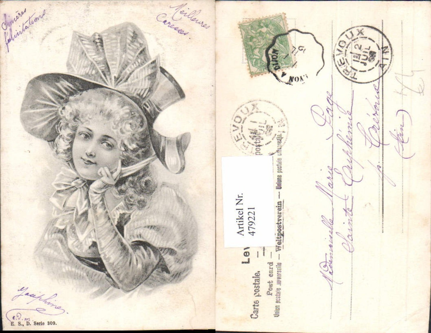 479221,Künstler Ak Frau mit Hut Lockenkopf