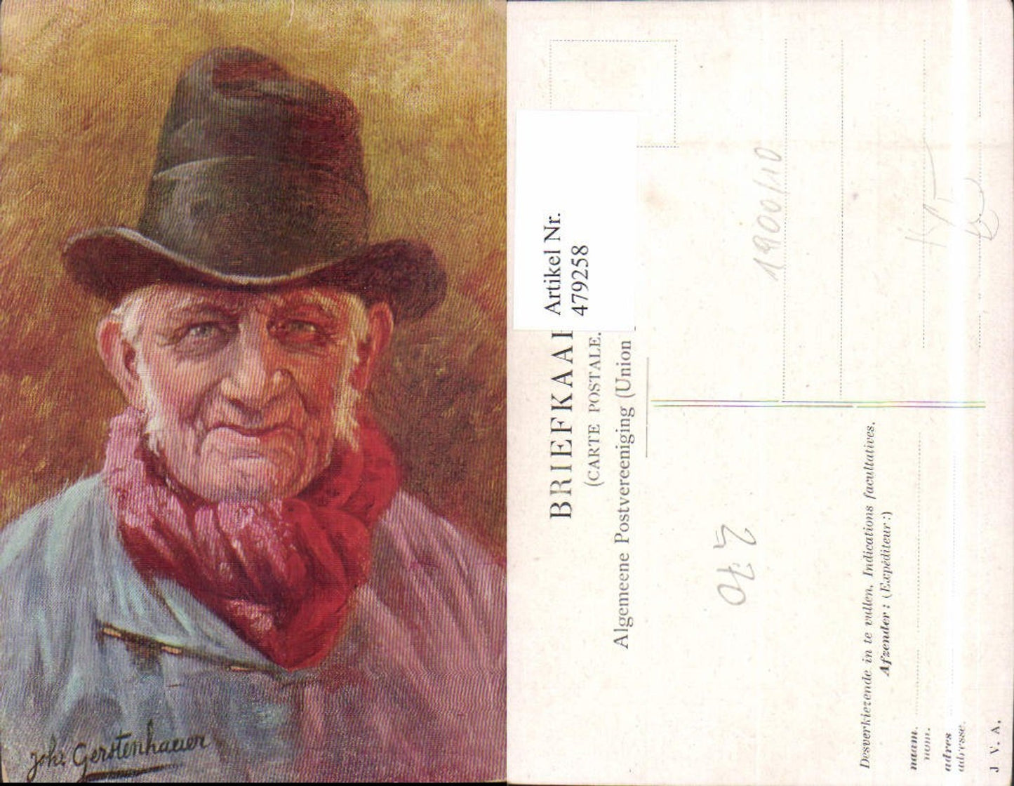 479258,Künstler Ak Joh. Gerstenhauer Mann Hut Portrait