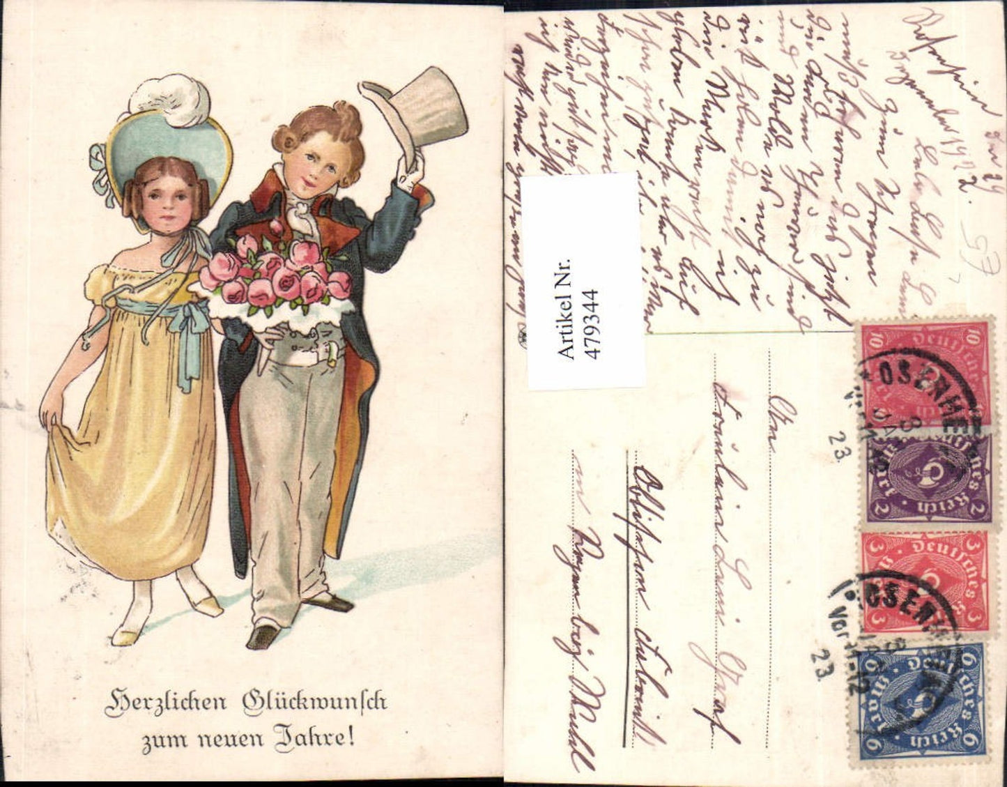 479344,Litho Paar Hut Mode Neujahr Rosen Strauß Blumen