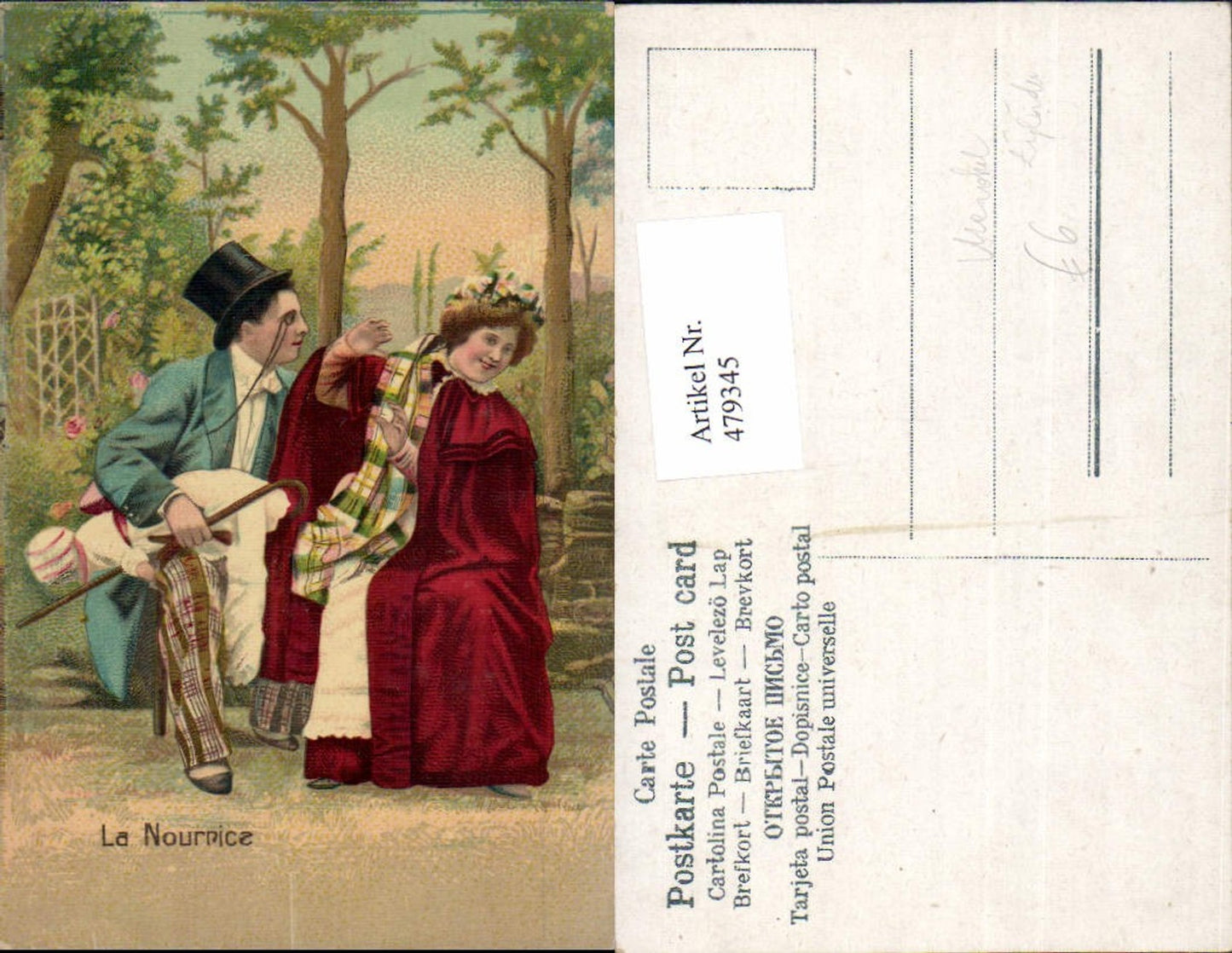 479345,Künstler Ak Paar mIt Kind Familie La Nourrice Monokel Zylinderhut Hut