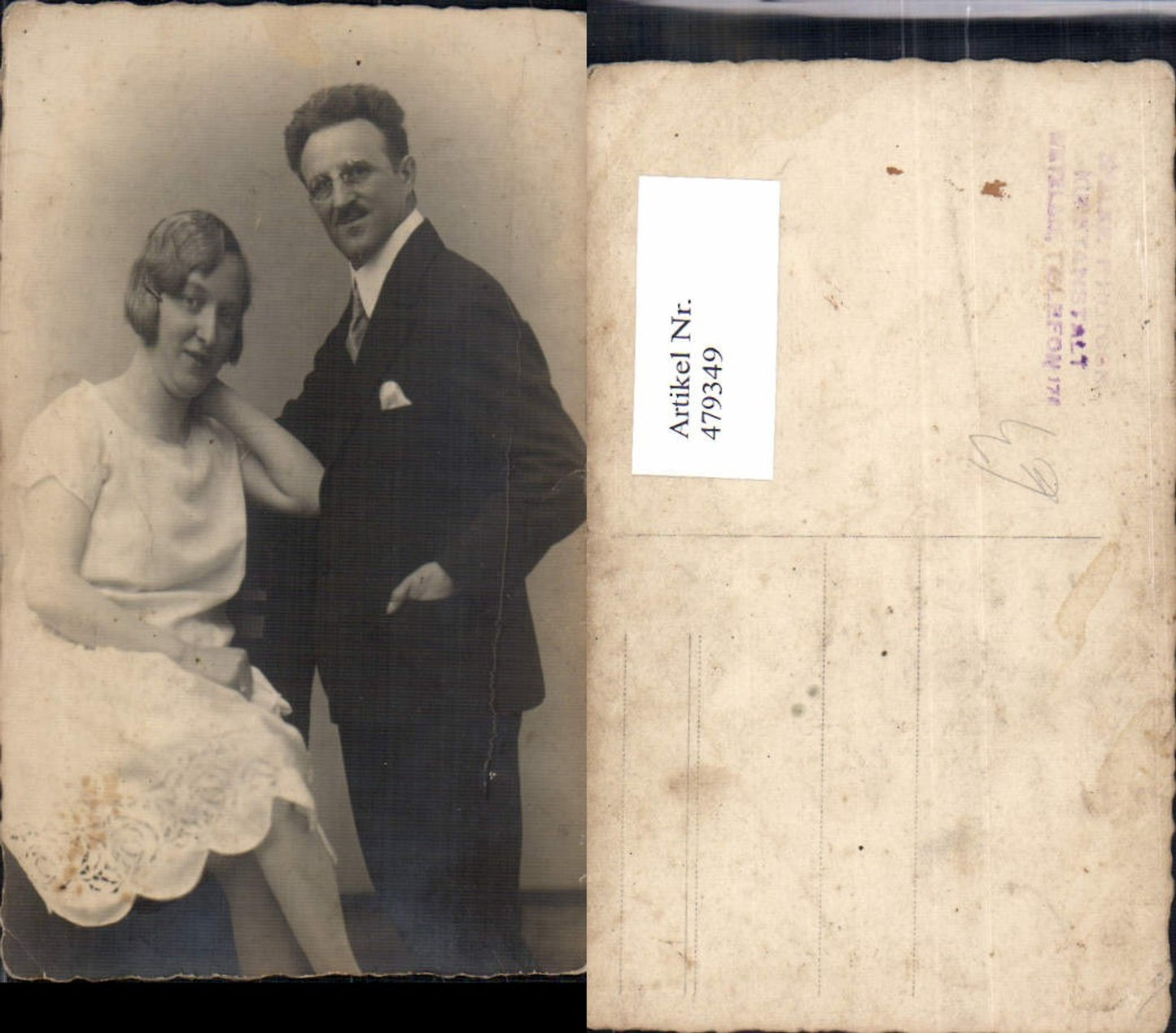 479349,Foto Ak Paar Kleid Anzug Brille