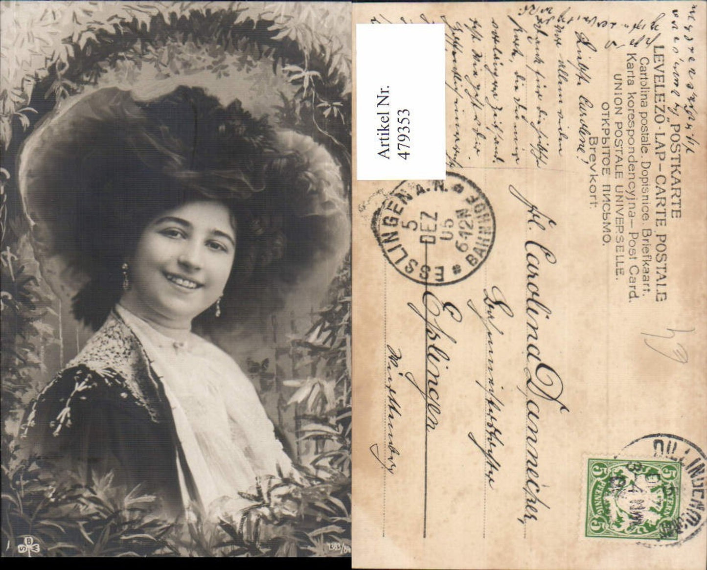 479353,Frau mit Hut Hutmode Ohrringe Schmuck Portrait