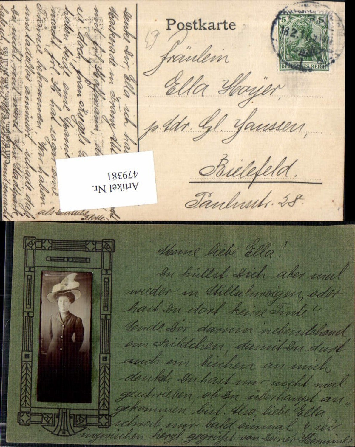 479381,Foto aufgeklebt Frau mit Hut Hutmode Passepartout