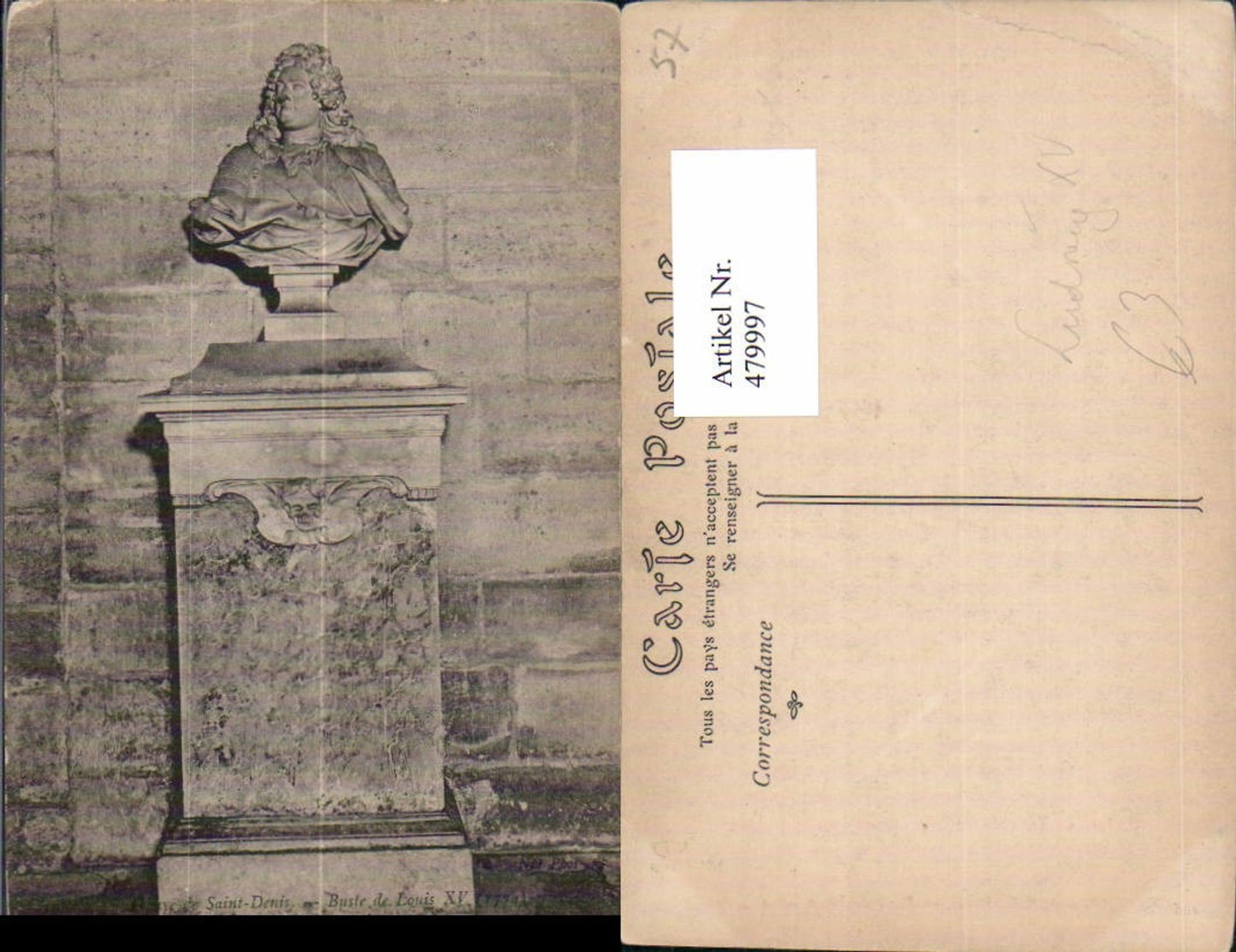 479997,Statue Abbaye de Saint Denis Buste de Louis XV Büste Ludwig XV