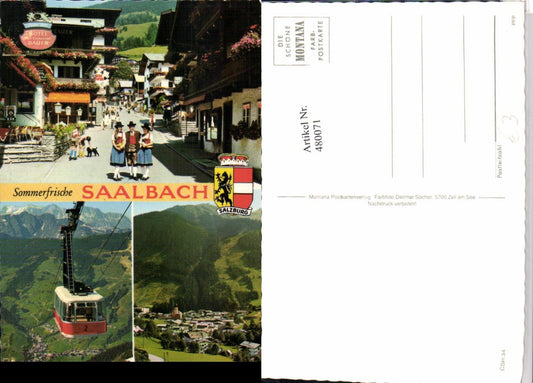 480071,Saalbach Totale Seilbahn Hotel Bauer Tracht Mehrbildkarte