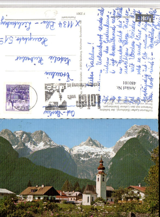 480101,Lofer Teilansicht Kirche m. Reithorn Bergkulisse