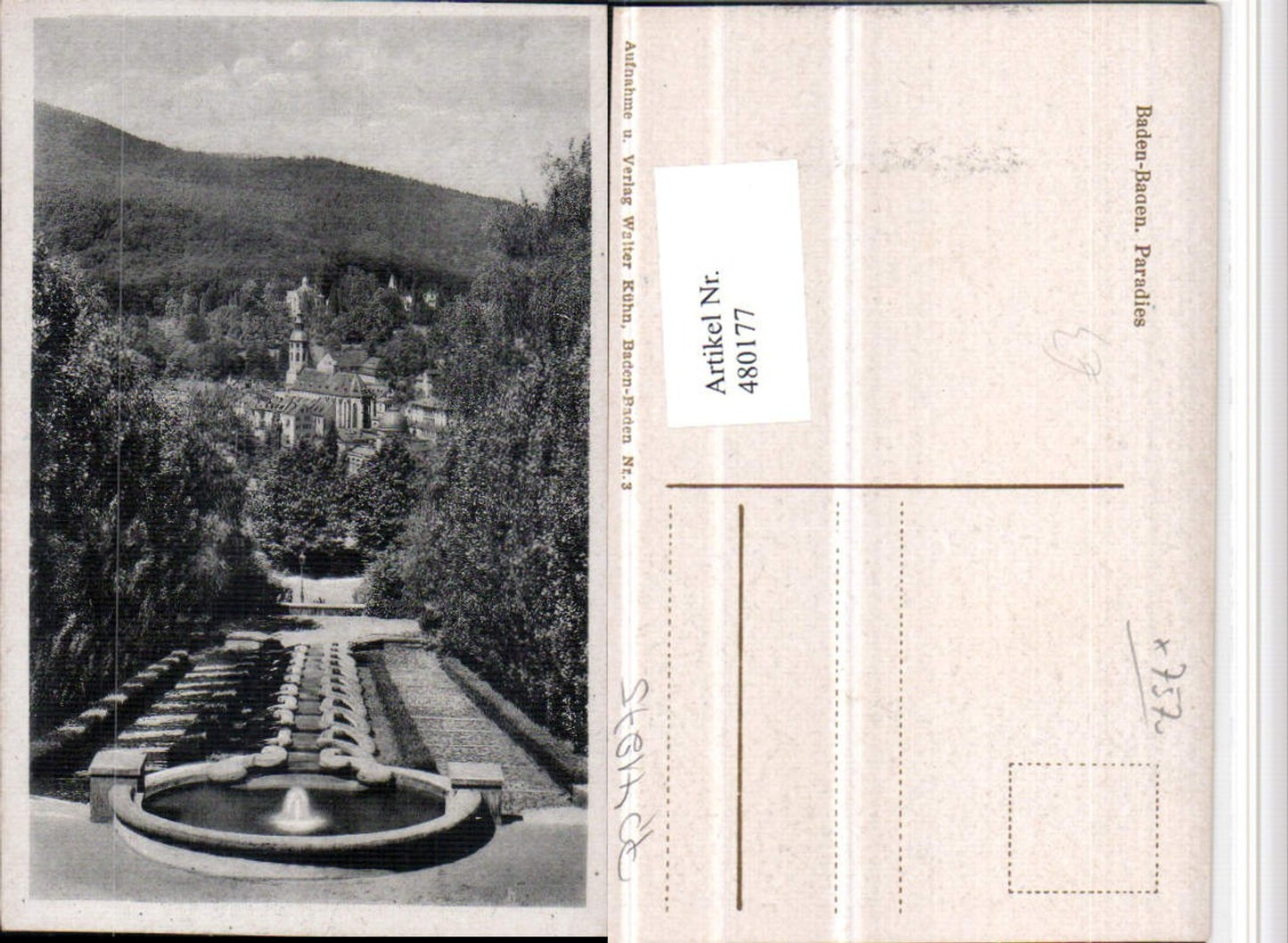 480177,Baden-Baden Paradies Brunnen Blick zur Kirche