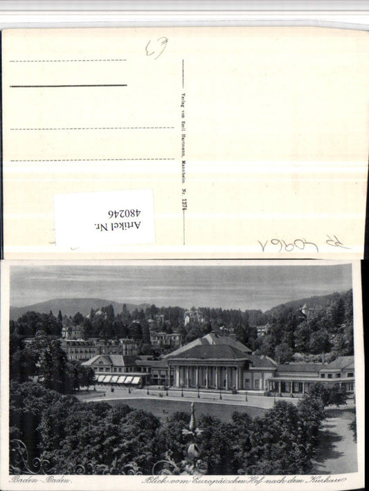 480246, Baden-Baden View from the Europäischer Hof towards the Kurhaus