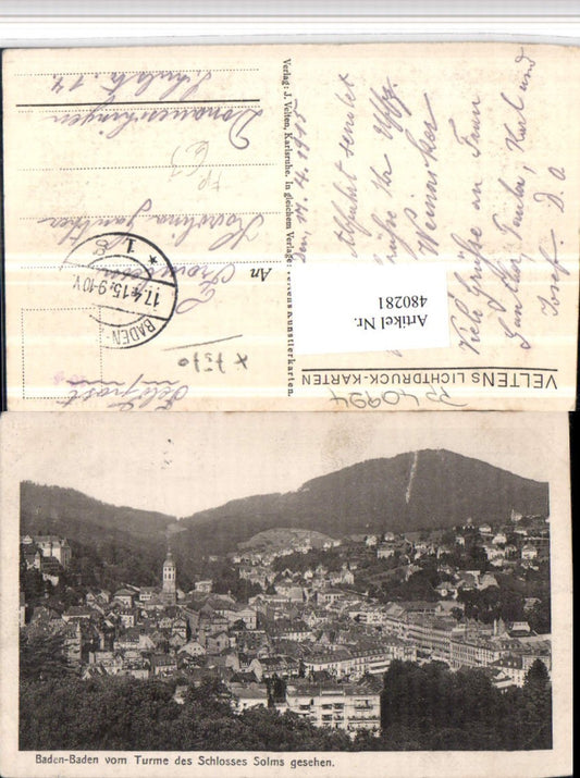 480281, Baden-Baden, general view from the tower of Solms Castle, field post