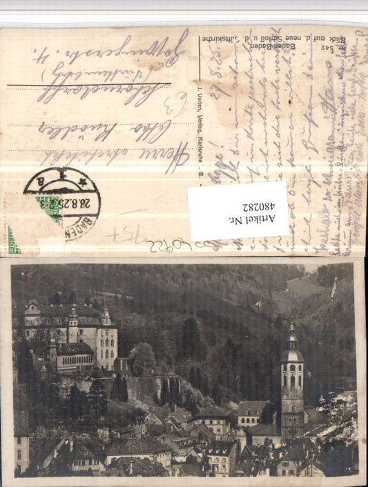 480282, Baden-Baden Partial view with castle and church