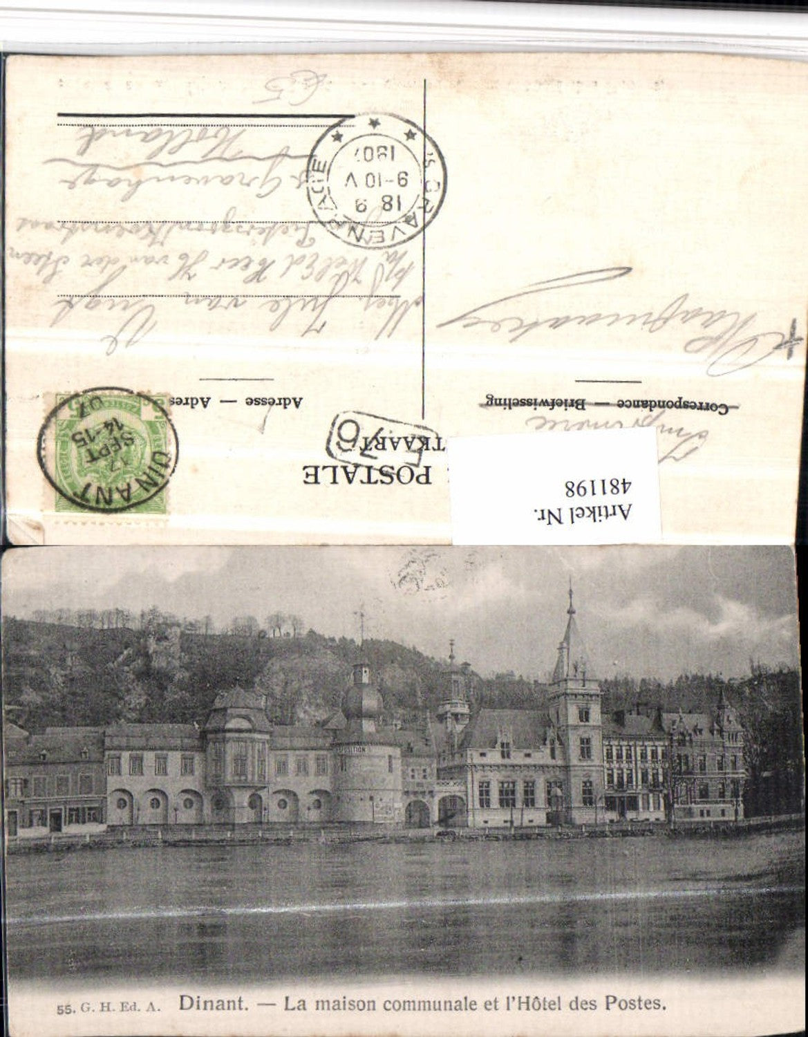481198,Belgium Dinant La maison communale et Hotel des Postes Post