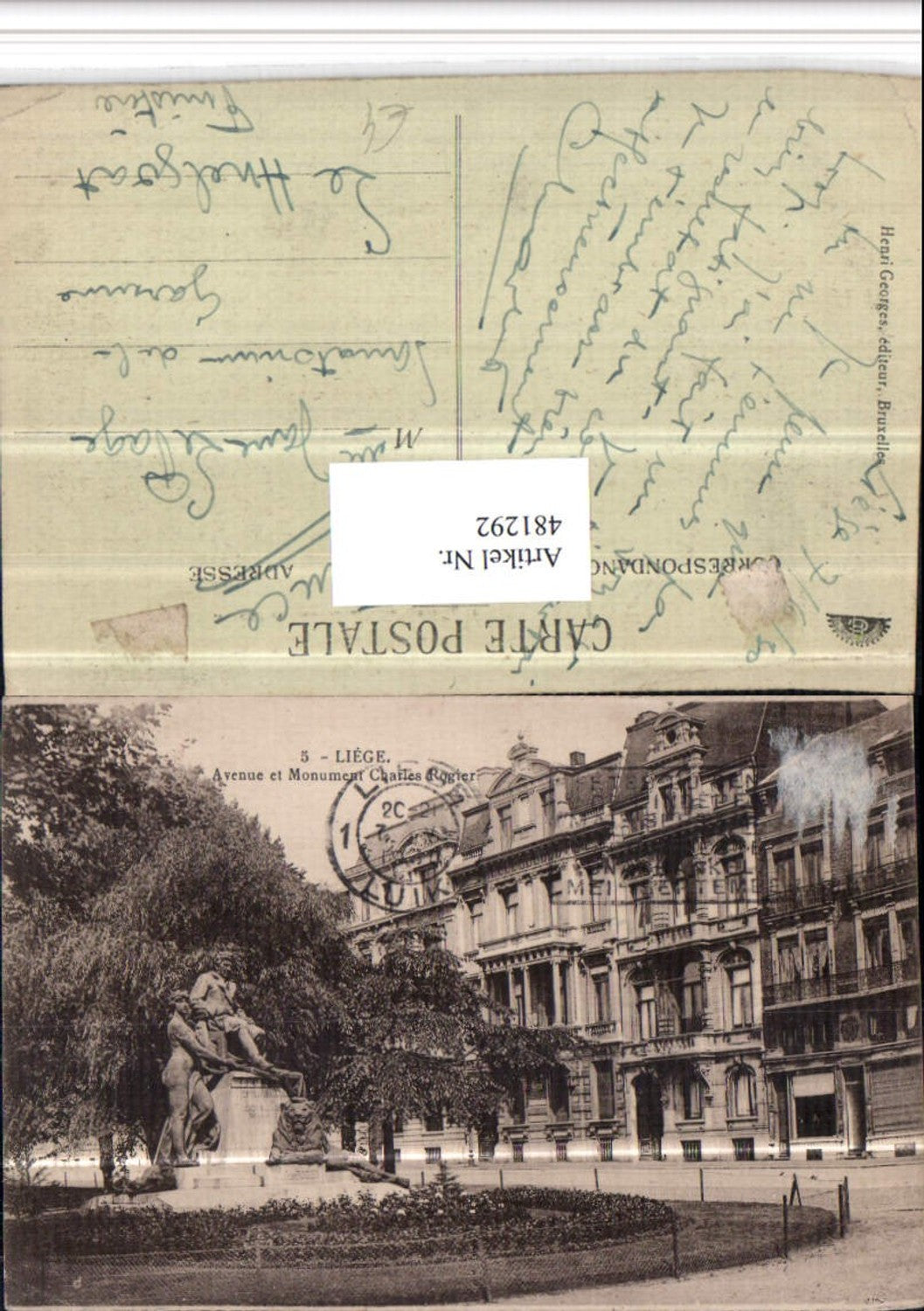 481292,Belgium Liege Lüttich Avenue et Monument Charles Rogier Statue