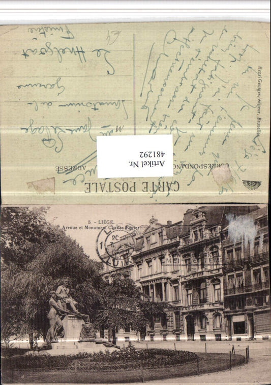 481292,Belgium Liege Lüttich Avenue et Monument Charles Rogier Statue