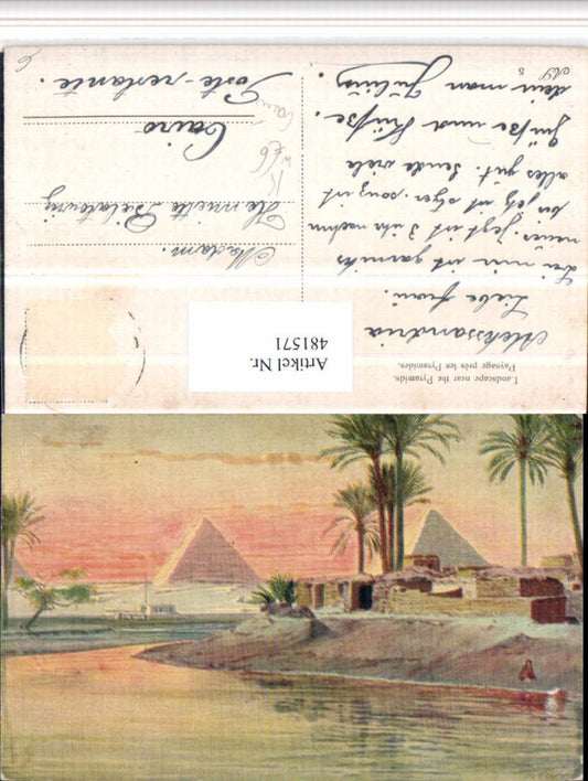 481571,Künstler AK Egypt Cairo Landscape near the Pyramids Pyramiden