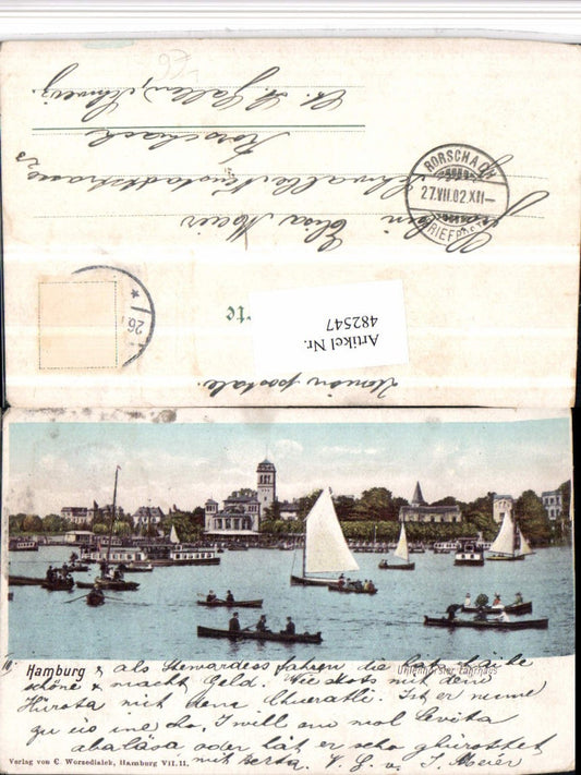 482547,Litho Hamburg Uhlenhorster Fährhaus Segelboote Ruderboote